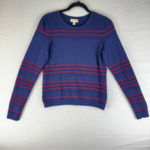Maison Jules Crewneck Pullover Sweater Women’s Size Medium Blue Red Striped